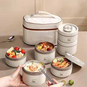 stainless steel lunch box with lid & cutlery, 1 set 3/4 boxes large capacity food storage container with insulated bag, portable lunch box for camping, picnic, school, office, outdoor camping supplies