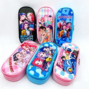 Cartoon Kpop Girl's flip-top zipper pencil case, preppy style pencil case, large capacity storage bag, suitable for storing school, home and office supplies.