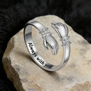 Mother's Day Gift - Witchy Jewelry - 925 Sterling Silver Hug Ring, Engraved "Always with You", Adjustable Knot Band, Perfect Gift for Her | Witchtok Jewelry Statement Rings