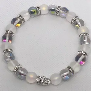 Rainbow Moonstone & Mermaid Aura Quartz Bracelet for Stress Relief, Fertility & Spiritual Awareness