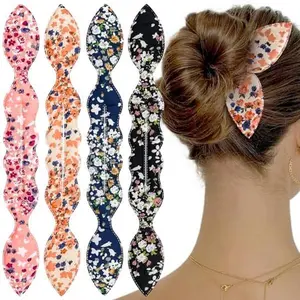 4 Pcs Deft Bun Maker for Hair, French Twist Rabbit Ear Hair Twister, Flexible Flower Hair Bun Maker, Quick & Easy Hair Styling Accessories for Women & Girls
