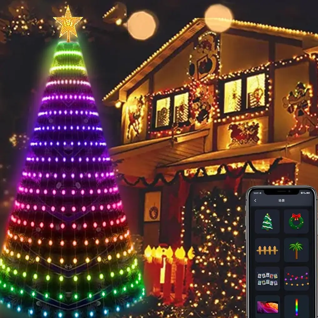 7Ft Outdoor Smart Christmas Tree Lights – 400 LEDs in 20 Strings, IP65 Waterproof Rating, Music Sync Function, Suitable for Indoor/Outdoor Holiday Decor, Topper, 6Ft Christmas Tree Light(2025)- Tree Not Included