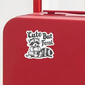 Cute But Wild Sticker, Funny Cartoon Raccoon Sticker, Decorative Sticker for Car, Laptop, Thermos, Skateboard, Motorcycle, Snowboard