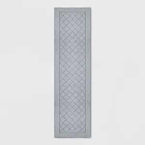 2'X7' Washable Runner Diamond Clarkson Tufted & Hooked Rug Gray - Threshold: Entryway Indoor Carpet, Skid-Resistant