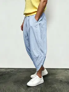Men's Linen Seven-Quarter Casual Pants, Loose Wide Leg Harem Pants, Breathable Mosquito-Proof Summer Pants, Plus Size Quick-Dry