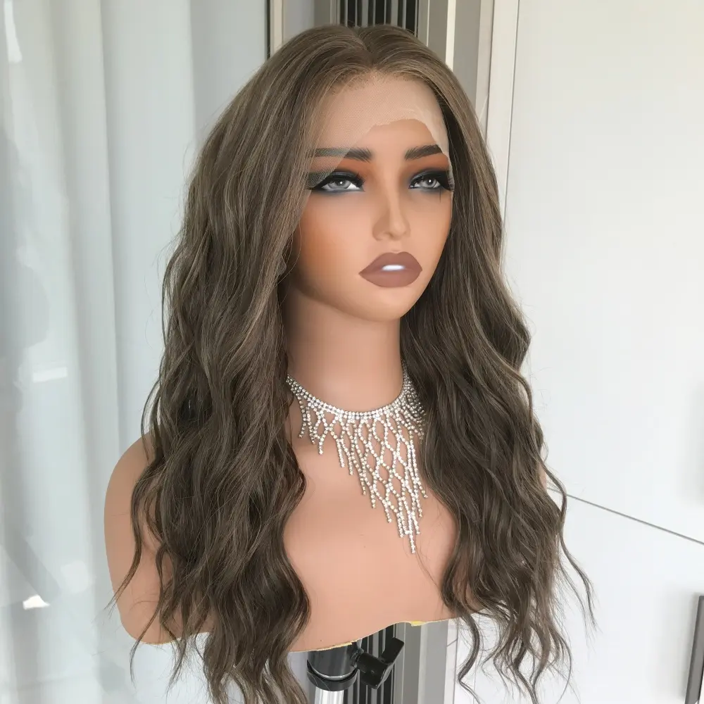 AISOM Marissa Smoky Latte Brown Long Water Wave Lace Front Wig with Scandinavian Hairline for Women Heat Friendly Synthetic Wig Low Density