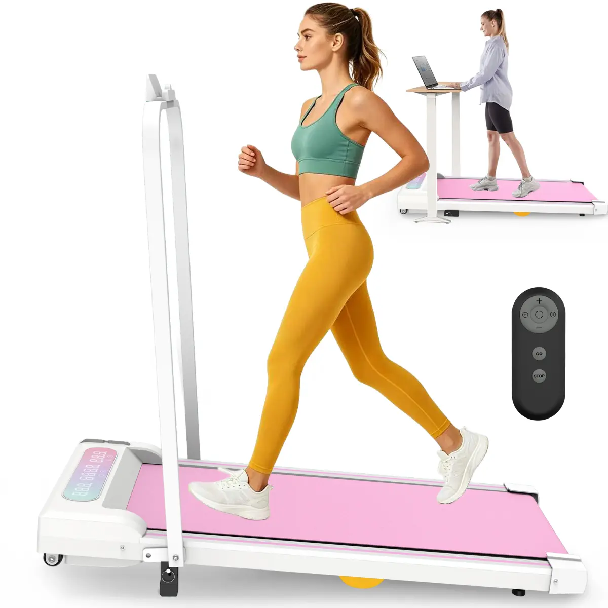 2-in-1 Folding Under Desk Walking Treadmill - Incline Foldable Home Workout Equipment, 2.5HP Motor, 265 Lb Capacity, Portable Fitness Exercise Machine for Home Use, Pink, Cardio Exercise Machine, Incline Foldable Treadmill, Folding Treadmills For Home