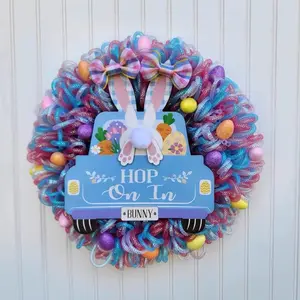 Whimsical 18” Easter Wreath made with Deco Mesh Tubing.