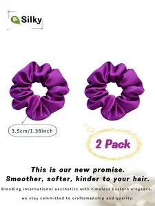 2-Pack Silk Hair Scrunchies ,100% Mulberry Silk Scrunchies ,No Creases, Super Soft & Stretchy!
