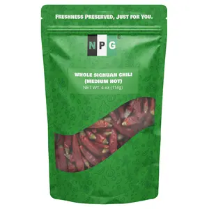 NPG Dried Sichuan Red Chili Peppers Whole 4 Ounces, Medium Hot, Capsicum Annuum Used in Mexican, Chinese, Thai Dishes