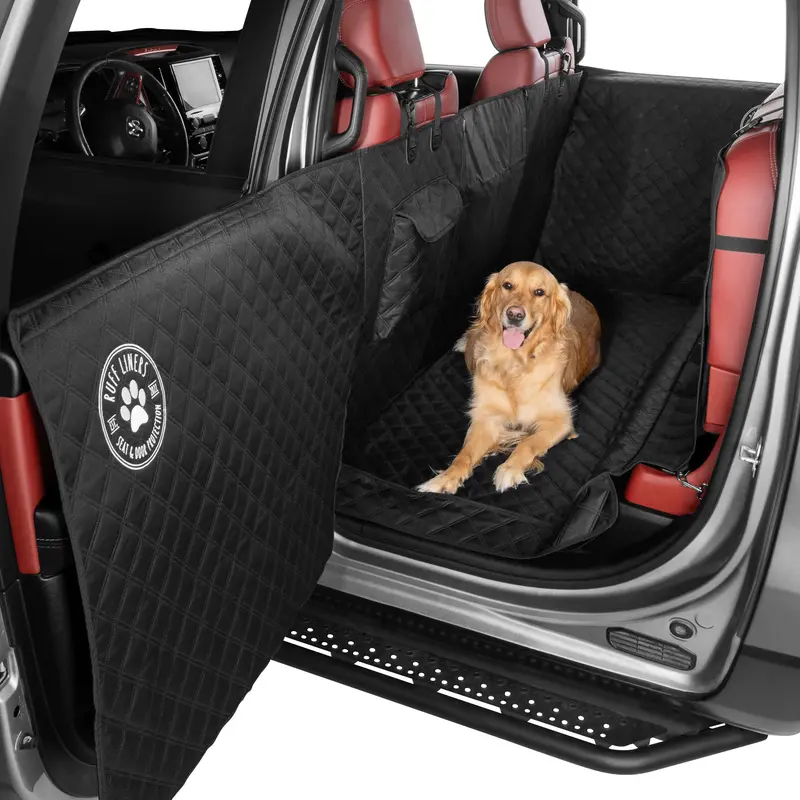 RUFF LINERS XL Waterproof Fabric Dog & Cat Car Floor Cover for Full-Size Crew Cab Trucks, Fold-Up Fit, Strap-In Anchors, Anti-Slip, Resists Mud Hair & Drool, Door Panel Protection, Seat Belt Zip Access, Machine-Washable, Hang Dry, Travel Bag Included