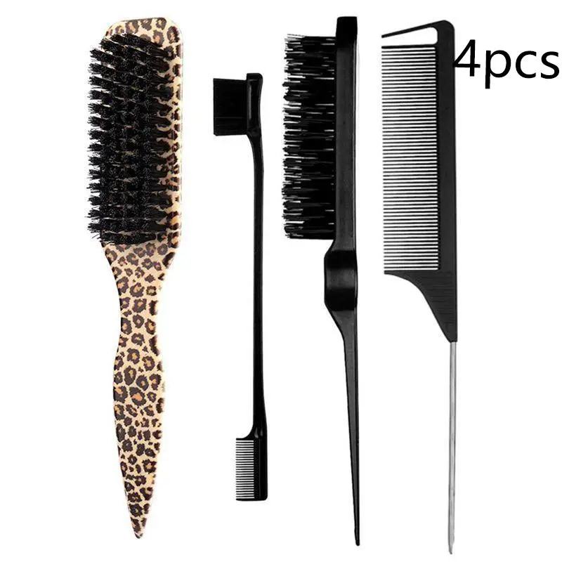 Luxury Leopard Print Nylon Brush & Comb Set, Hair Styling Combs, Create Elegant Hairstyles, Separate Layers, Updos, Back Combing, Smooth, Easy Clean, Easy Cleaning, Women's Hair Care