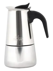 Any Morning Stainless Steel Espresso Maker, 300 ml, Induction Compatible Moka Pot, 6-Cup Capacity, Percolator Coffee Pot 6 Cups, 10 oz, Silver Colored