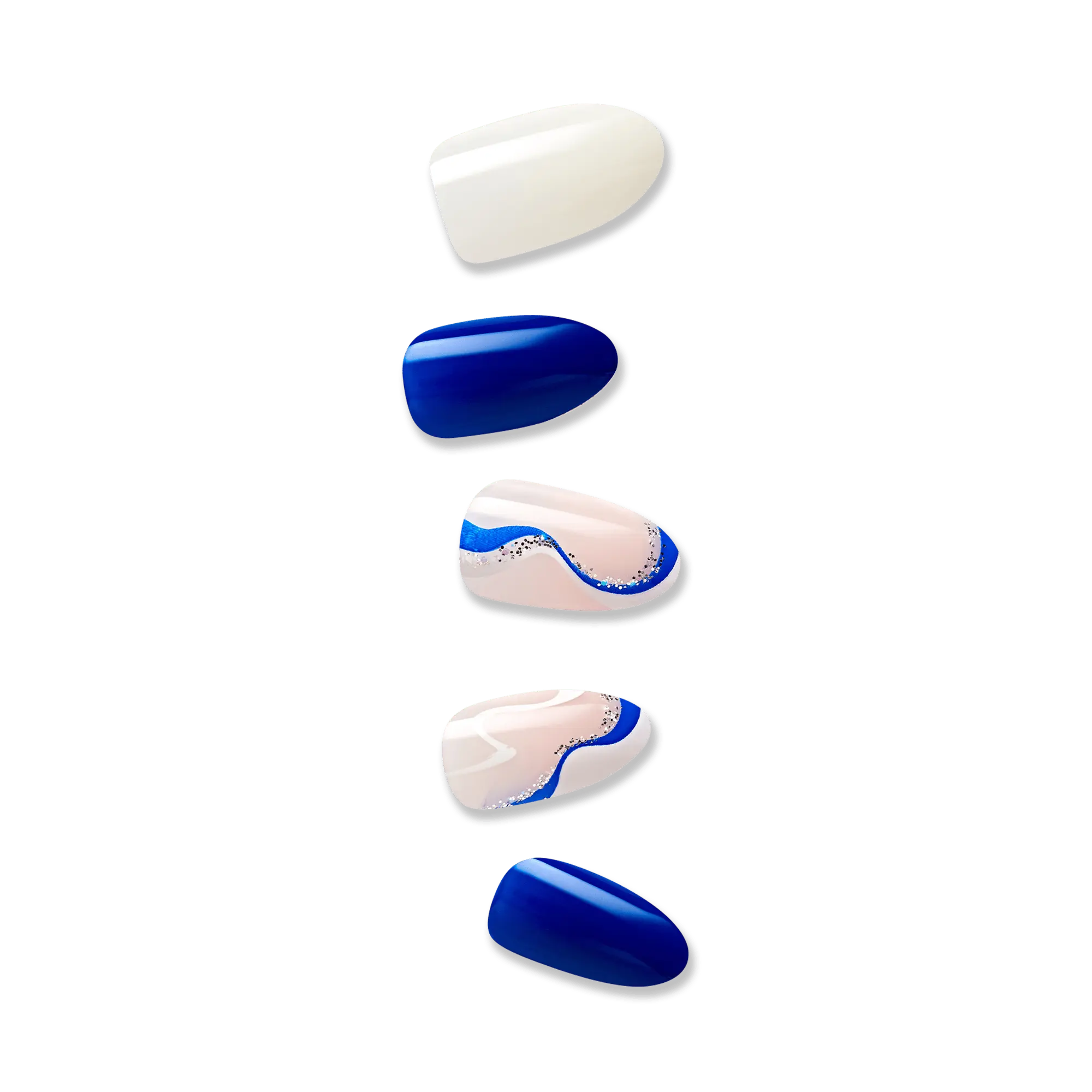 Impress Design No Glue Fake Press On Nails - Free Soul | Design, Blue & White, Medium, Almond, Manicure