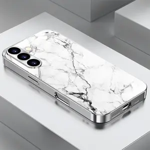 This minimalist marble-patterned phone case features a non-slip TPU full-coverage lens with electroplated silver glass, compatible with iPhone 17, 16, 15, 14, 13, 12, 11, and Samsung models. It makes a great gift for friends or family.