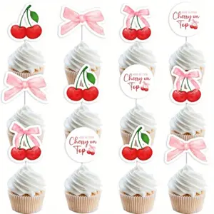 36Pcs She's the Cherry on Top Cupcake Toppers Cherry on Top Baby Shower Cupcake Topper Cherry Bachelorette Cake Decor Summer Cherry Dessert Decor for Girls Women Bachelorette Birthday Baby Shower