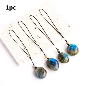 Natural Labradorite Rolling Stone Crystal Pendant, Healing Stone, Unique Crystals, Mobile Phone Decor, Yoga Energy Jewelry Gift, 1pc