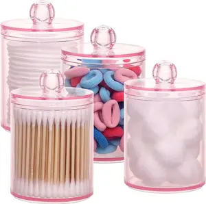 4 Piece Pink Bathroom Organizer Jar Set For Storage With Lids