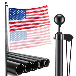 Flag Pole, 16 ft Heavy Duty Sectional Aluminum Flagpole Kit for In-Ground Outdoor Installations, Extra Thick Flagpole Kit with 3x5 American Flag for Yard, Residential or Commercial Use, Black