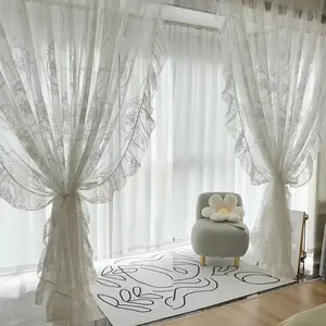 Lace Design Curtain, 1 Count Simple Romantic Finished Curtain, Window Screening for Bedroom Living Room Office Home Decoration, Net Curtains Window