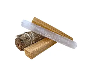 Energy Cleansing Smoke Cleansing Kit (Palo Santo Wood, Blue Sage Bundle, 4" Selenite Wand)