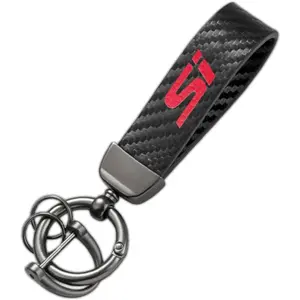 Carbon Fiber Style Car Keychain Si Emblem Microfiber Leather Key Chain compatible with Civic Si Accessories