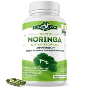 Pura Vida Moringa Capsules - Organic Single Origin Moringa Powder for Energy, Metabolism, & Immune Support - 120Ct. 500Mg Caps - Supplement, Healthcare