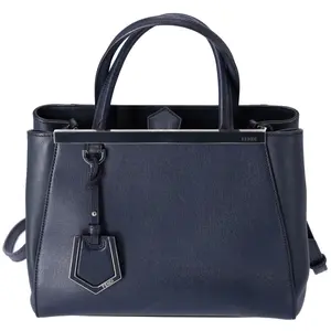 Pre-owned FENDI Leather Shoulder Bags Petit 2 Jours Satchel Navy Solid 8BH253 Leather