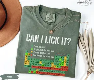 Comfort Colors Can I Lick It Shirt, Funny Periodic Table T-Shirt, Chemistry Humor Tee, Science Nerd Shirt, Scientist Gift, STEM Graphic Apparel