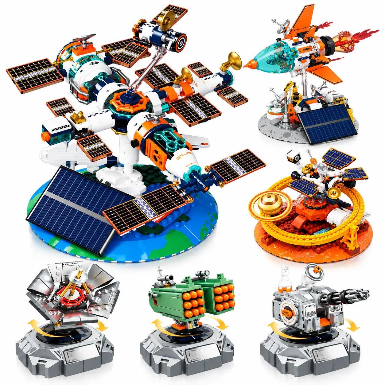 Solar-powered building block set, STEM building blocks, with rotating models and display base, a DIY science toy suitable for children aged 6 and up. Requires assembly and makes a perfect birthday or Christmas gift for boys and girls.