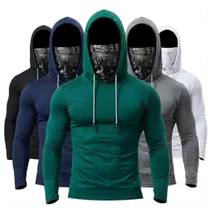 5-Pack Men's Sun Protection Hoodie, built-in full face mask, quick-dry 4-way stretch slim fit long sleeve top with thumb holes and drawstring, UV-proof and dustproof, perfect for outdoor work, cycling, fishing, hiking, mountain climbing and landscaping