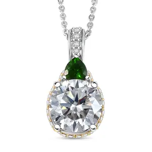 Heart and Arrow Cut Moissanite and Chrome Diopside 3.65 ctw Pendant Necklace in 18K Vermeil Yellow Gold and Rhodium Over Sterling Silver 20 Inches Christmas Gifts