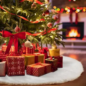 Christmas Tree Skirt, 36 Inch /48 InchWhite Faux Fur Xmas Tree Skirt, White Soft Plush Skirt Christmas Tree Mat for Christmas Holiday Party Decorations Gift Sequin