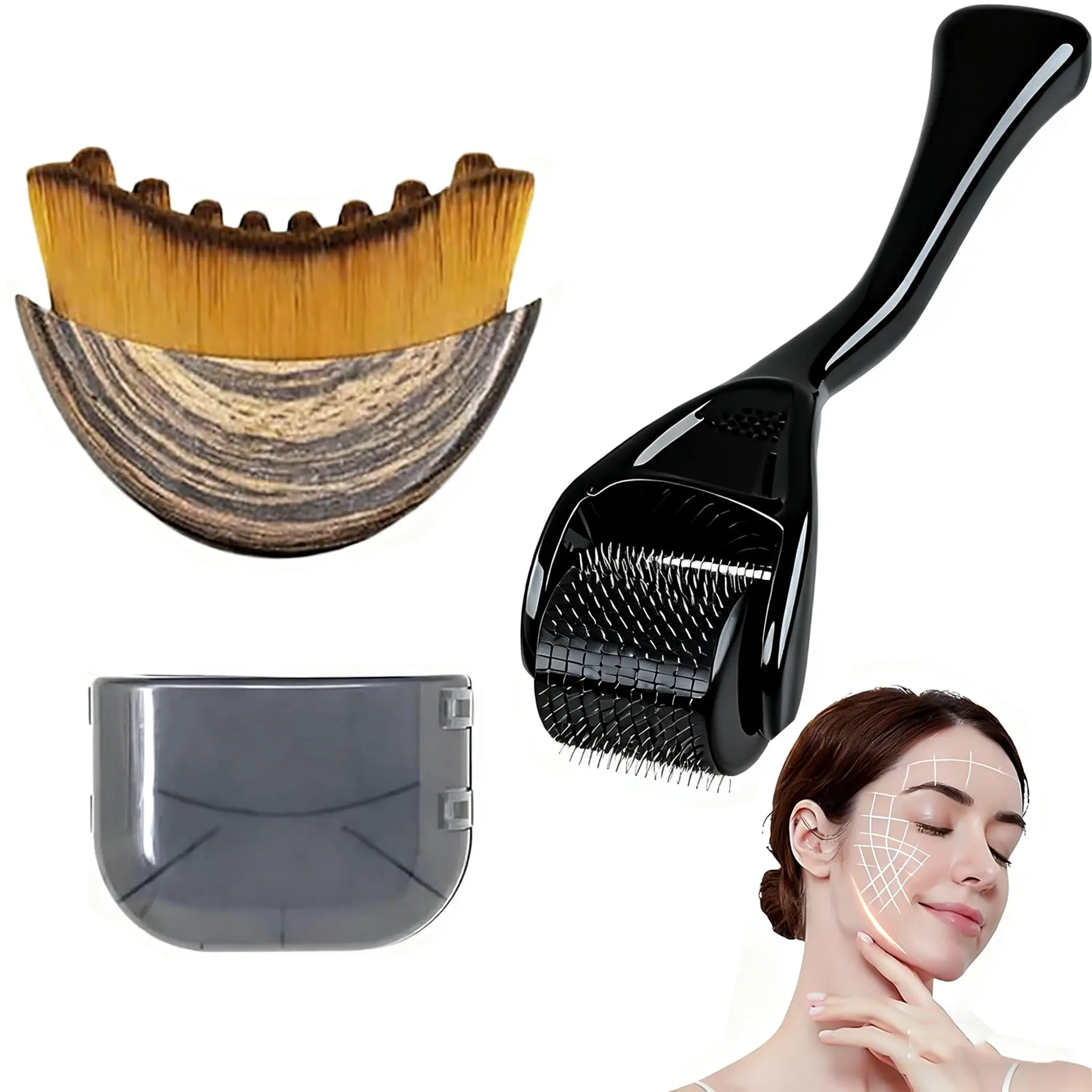 Two-Piece Multifunctional Lymph Drainage Facial Massage Brush & Drs 540 Micro Needle Roller, Lymphatic Drainage Tool, Facial Beauty Instrument, Skin Care, Anti-Wrinkle, Exfoliation, Repair, Face Lifting Roller, Facelift Wrinkle Reducer, Beauty Massagers