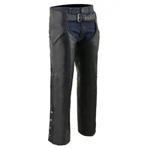 Men's Black Leather Slash Pocket Motorcycle Chaps
