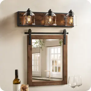 3-Light Bathroom Fixture, 23.2" Large Farmhouse Vanity Light, E26 Base (Bulbs Not Included), Thickened Glass Shade, for Bathroom, Bedroom, Vanity, Hallway, Rustic Brown and Black