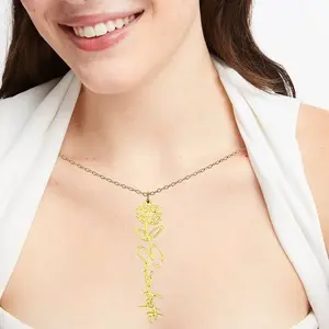 Personalized Flower Name Necklace - Gold Custom Name Necklace - Birth Flower Necklace - Birth Month Flower Necklace - Flower Birth Necklace