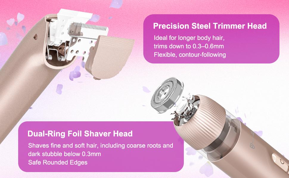 2026 New Women's 2-In-1 Waterproof Electric Shaver & Bikini Trimmer, Dual-Head Hair Removal Razor for Bikini, Underarm, Leg, Arm & Facial Hair, Wet Dry Use, USB Rechargeable (Champagne)