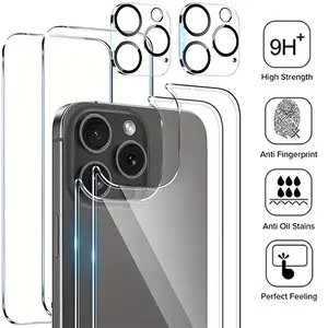 2+2+2, HD tempered glass screen protector, suitable for IPhone11/12/13/14/15/16/Plus/Pro/ProMax series, including 2pcs of mobile phone back glass tempered screen protector and 2pcs of mobile phone rear camera lens protective film