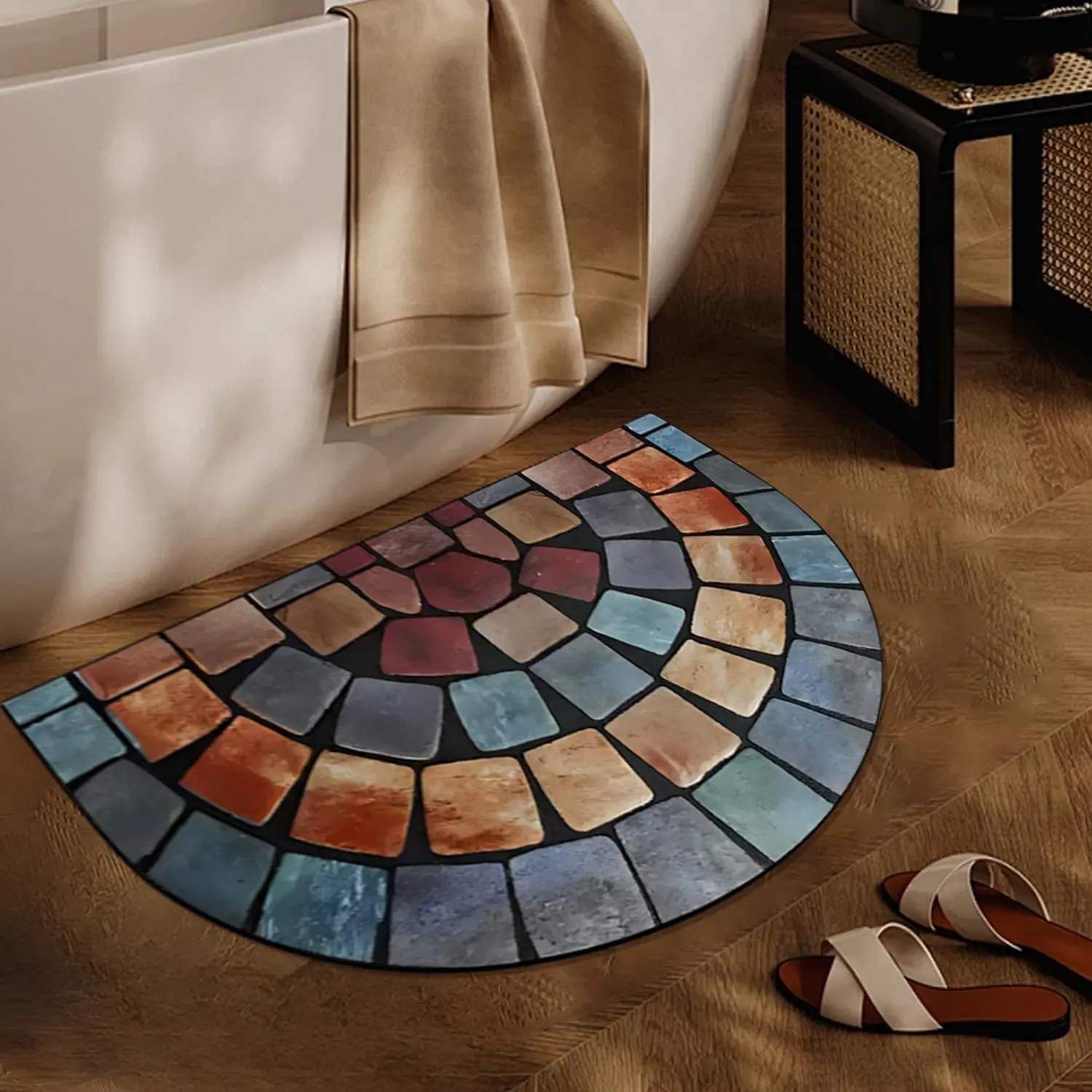 1pcs Vintage Colored Stone Pattern Printed Doormat: Colorful square pattern. Hand washable. Ideal for porches, living rooms, and balconies.