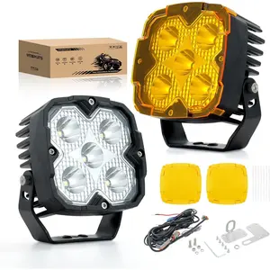 5 inch X-Shaped 9 Modes Strobe LED Offroad Lights with Amber DRL, 200W 16000LM Super Bright LED Pod & Amber Pod Light Cover, Spot Flood Combo Fog Light Bar for Off-Road Vehicles (5"X-Shaped)