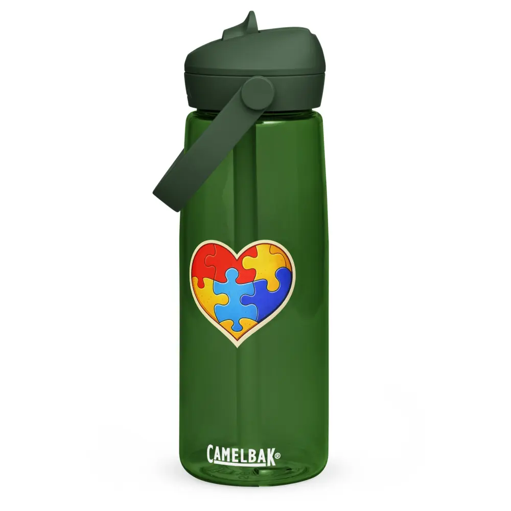 ALL HEART Autism Awareness Heart Flip straw water bottle