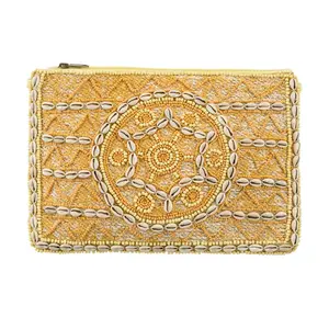 Alex Max Astris Cowrie Seashell Beaded Convertible Clutch Crossbody, Yellow