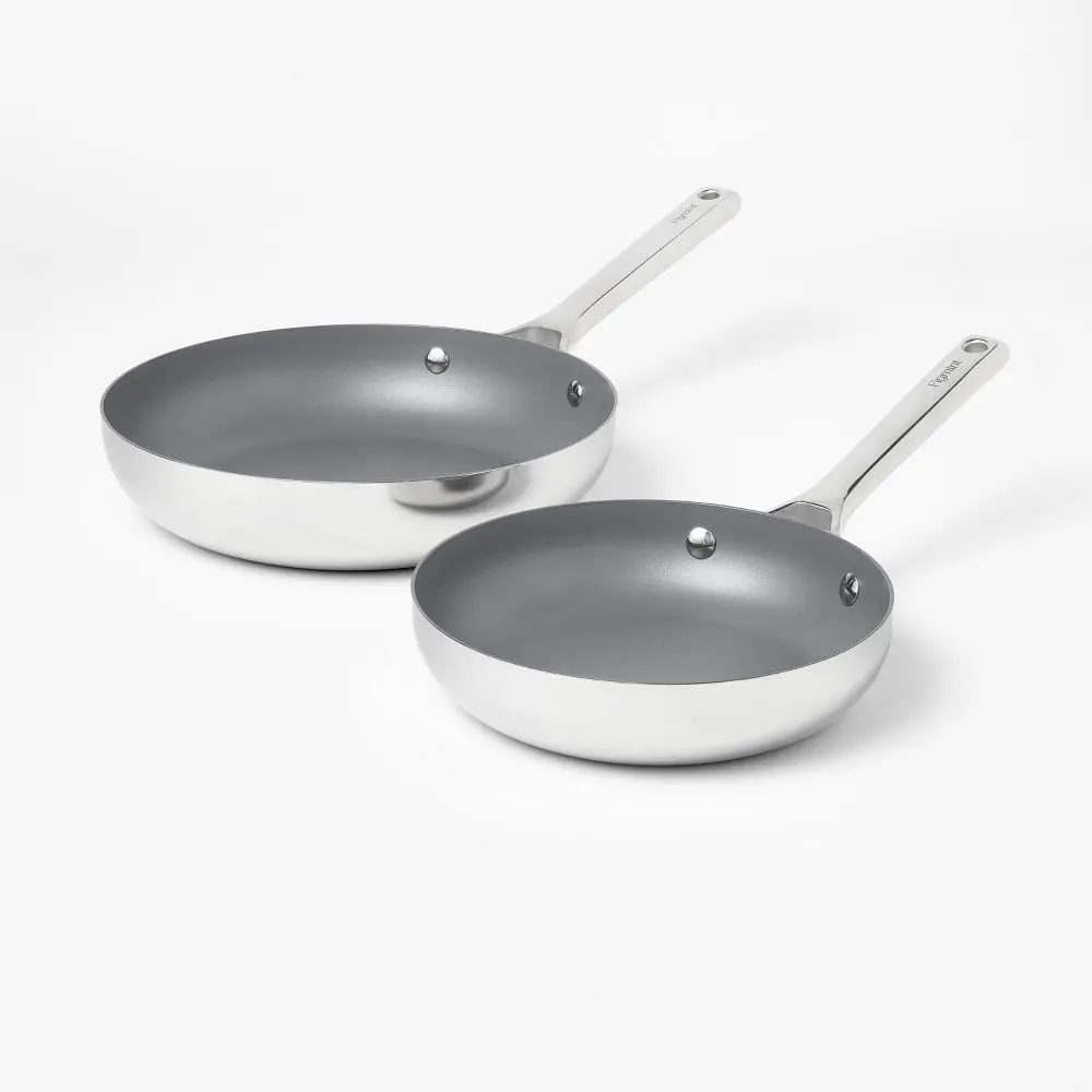 2pc Stainless Steel Ceramic Coated Nonstick Fry pan Set Dark Gray - Figmint