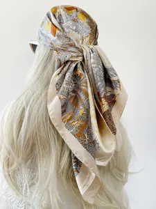 Women's Printed Chiffon Scarf, 90cm Large Silk Shawl, New Design Necktie, Headscarf Decoration, Fashion Accessory for Women, Floral Pattern Shawl