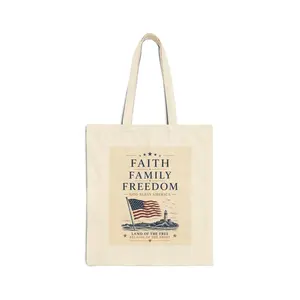 Faith Family Freedom Tote Bag — Patriotic Cotton Canvas Grocery & Market Bag