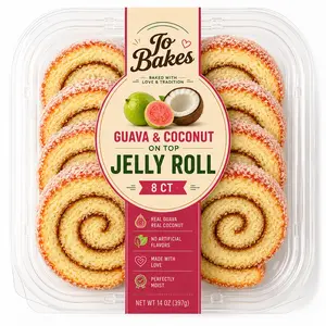 JO BAKES Bakery-Style Brazo Gitano Jelly Roll Snack Cakes, Guava & Strawberry Filling, Topped with Shredded Coconut, 8 Count