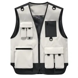 Men’s Color Block Multi-Pocket Utility Vest – Breathable Mesh-Lined Outdoor Cargo Vest