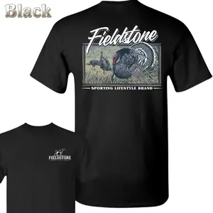Fieldstone Turkey Hunting T-Shirt - Detailed Wild Turkey Back Print , Classic Sporting Lifestyle Brand Style , Outdoor Apparel , Casual Everyday Wear , Great Gift For Hunters Crew Neck Menswear Tops