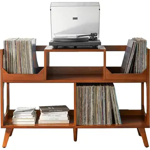 Crosley Furniture Asheville Mid-Century Modern Media Console Record Player Stand, Storage for Vinyl Records, Large, Walnut
